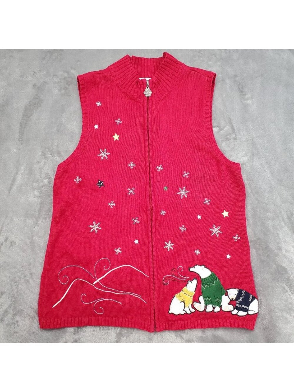Christopher & Banks Red Christmas Sweater Vest Full Zip Womens 1X Polar Bears